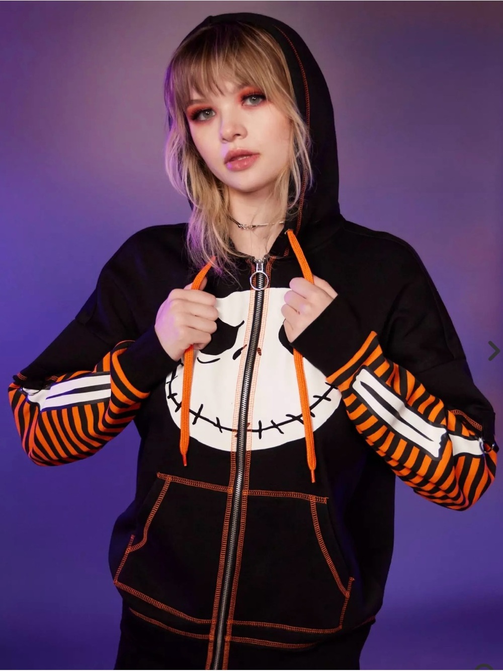 Her Universe Nightmare Before Christmas Jack Stripe Split Oversized Hoodie Small